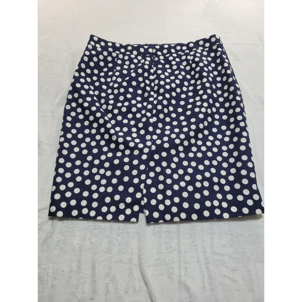 NWT J.Crew Pencil Skirt Womens 12 Navy Blue Polka Dot Cotton